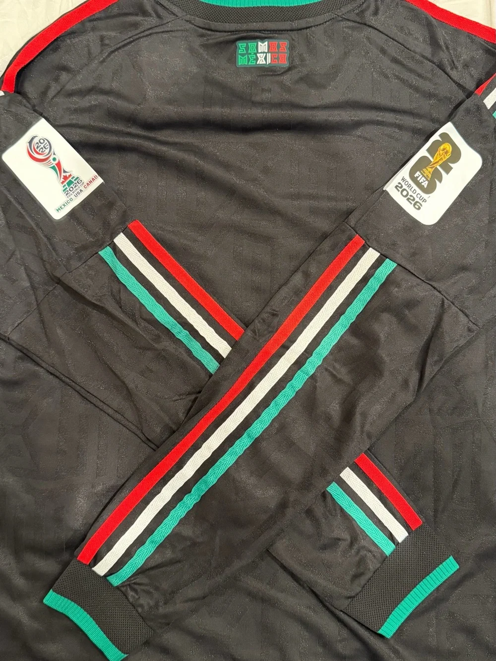 adidas Black Mexico Long-Sleeve Soccer Jersey with Green and Red Trim